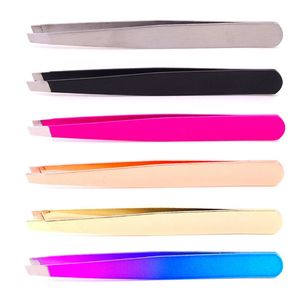 Hot selling- 24Pcs Colorful Stainless Steel Slanted Tip Beauty Eyebrow Tweezers Hair Removal Tools Lowest Price Best Promotion DHL Free