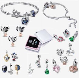 Bracelets en argent 925 pour femmes, bijoux de créateur de mode, cadeau DIY, bracelet Pandora, arbre généalogique rose et cœur infini, ensemble de breloques avec boîte, vente en gros, offre spéciale