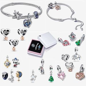 Venta caliente de pulseras de plata 925 para mujer, diseñador de moda, regalo de joyería, ajuste DIY, pulsera Pandora, árbol genealógico rosa y conjunto de dijes de corazón infinito con caja al por mayor