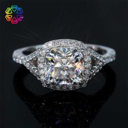 Hot Selling 925 Silver Mosonite Dames Ring Pillow 2.5/3 D-Color GRA Trouwring voor vriendin 4f2p