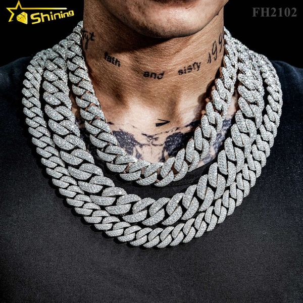 Vendre à chaud 925 Collier Hip Hop Silver Silver 16 mm 20 mm 23 mm Chaîne cubaine Iced Out Diamond Cuban Link Chain