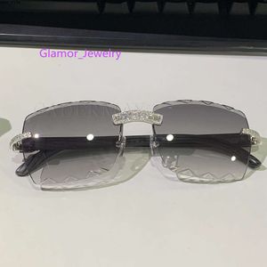 Hot Selling 925 zilveren Baguette Moissanite Diamond Zonnebril Zonnebril Mannen Randloze Metalen Paarse Lens