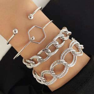 Ensemble d'alliages à chaud, bracelet à chaîne épais personnalisé, bracelet ouvert multicouche lisse créatif
