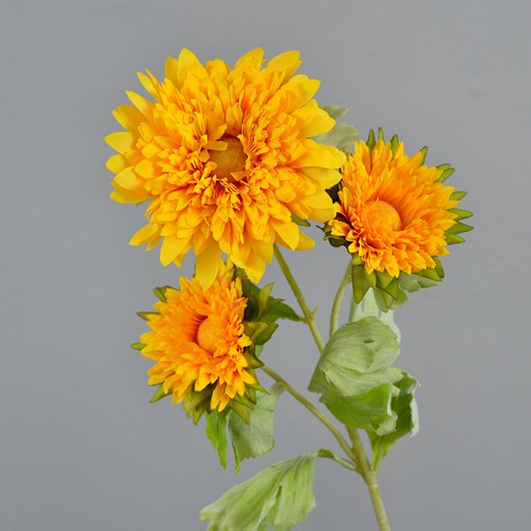 Vente chaude artificielle 3 têtes soleil marguerite branche fleurs en soie de haute qualité fleur artificielle tournesol branche unique multicolore tournesol décoration de la maison