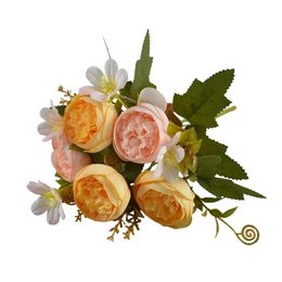 Bouquet de bourgeons de thé de pivoine artificielle, fleurs en soie artificielles, feuille de pivoine colorée pour décoration de mariage à domicile, offre spéciale