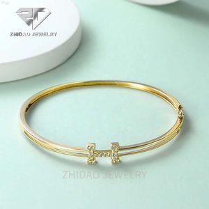 Hot Selling Au750 Sieraden 18k Echt Gouden Armband Mode Letter h Natuurlijke Diamanten Bedelarmband