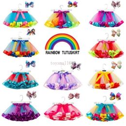 Hot Selling baby meisjes tutu jurk snoep regenboog kleur baby's rokken met hoofdband sets kindervakantie dansjurken tutu's Groothandel