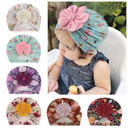 Hot-vente bébé impression capuche élastique fleur avec bijou bandeau enfants chapeau indien en gros enfants cheveux accessoires bébé cheveux ruban