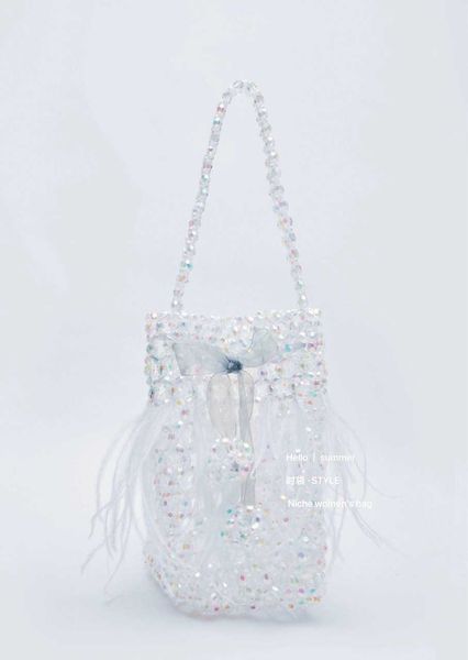 Vente chaude perlée sac seau tissé à la main, cristal coloré, paillettes d'été, sac portable pour femme 230725