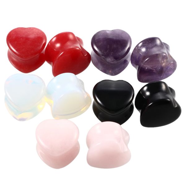 Vente chaude Belle Violet Coeur Pierre Bouchon D'oreille De Mode Expander Extension Tunnels Piercing Piercing Corps Bijoux 6mm-25mm