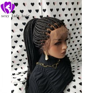 Hot Selling doos Vlechten Pruik met Baby Haar Zwarte braziliaanse full Lace Front Pruik Hittebestendige synthetische Gevlochten Pruik voor Zwarte Vrouwen