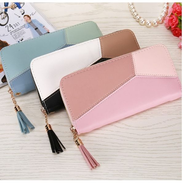 Vente chaude marque en cuir femmes longue fermeture éclair porte-monnaie gland conception pochette portefeuille femme argent crédit porte-carte WXY114