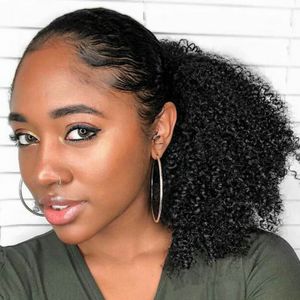 Hot-selling Braziliaanse Menselijke Maagd Remy Kinky Krullend Paardenstaart Hair Extensions Clip Ins Natral Black Color 120G Menselijk Haar Eén bundel