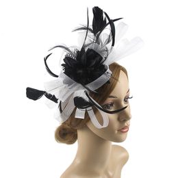 Vente chaude mariée maille chapeaux fleur cheveux accessoires plume chapeaux