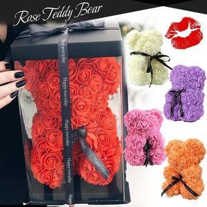 Poupées en peluche, cadeau de noël, ours en peluche, saint-valentin, décoration artificielle de 25cm pour femmes, jouet en peluche avec fleur de Rose