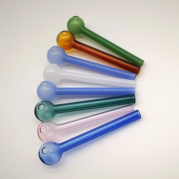 Venta caliente Tubo colorido Tubo de 4 pulgadas Pyrex Glass Oil Burner Pipes Cuchara pequeña HandPipe Tabaco Accesorios para fumar