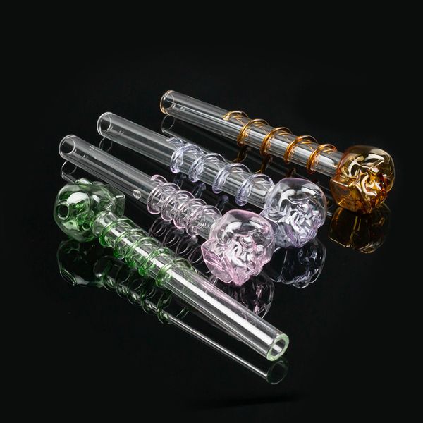 Hookahs pyrex oil burner pipe Colorful clear Skull Smoking Hand Pipes gruesos Curved Hookahs Accesorios