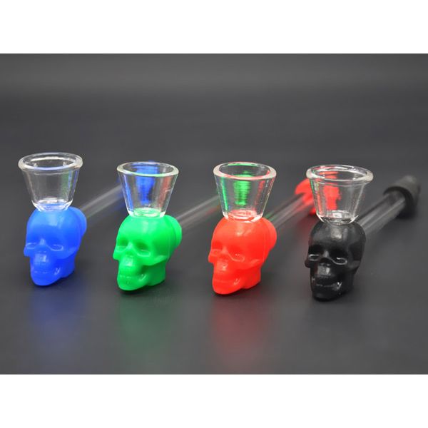 Vente chaude Couleurs Silicone Crâne Verre Pipe Main Pipe Fumer Verre Tube Cigarette Pipe À Eau avec Écran livraison gratuite