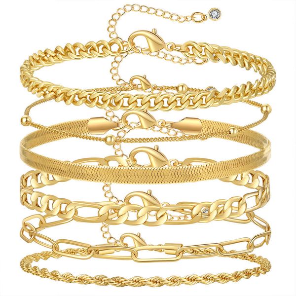 Vente chaude cuivre plaqué véritable or chaîne cubaine bracelet ensemble pour femmes trombones polyvalent NK chaîne serpent chaîne bracelet accessoires