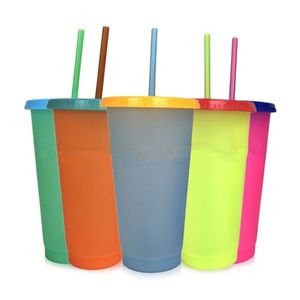 Vente chaude Creative Température Couleur Changement Tasse Été Boisson Bouteille D'eau Gobelet En Plastique Réutilisable avec Couvercles Pailles tasse T9I00374