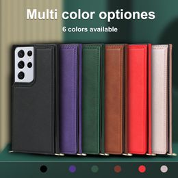 Hot-selling Crossbody Double-Buckled Flip Phone Case S23ultra Anti-Fall Support S24 S22 S21 S20 S20 Multifunctionele lederen band