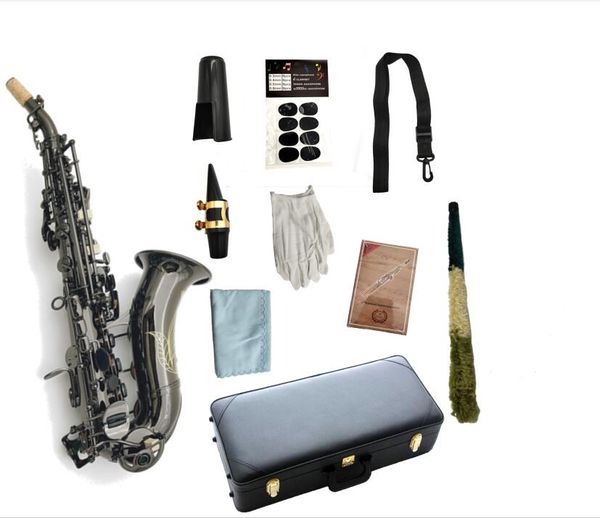 Saxofón soprano curvo B, instrumento Musical chapado en negro mate plano, profesional con estuche, accesorios para boquilla