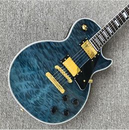 Vente chaude!Custom Shop, Caston Big Flower Guitare électrique noire et bleue transparente, touche en palissandre, matériel doré, livraison gratuite