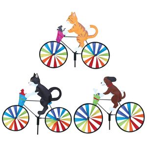 Vente chaude Cat 3d Animal Cat and Dog on Bike Windmill Wind Spinner Whirligig Garden Lawn Yard Decor Drop Shipping