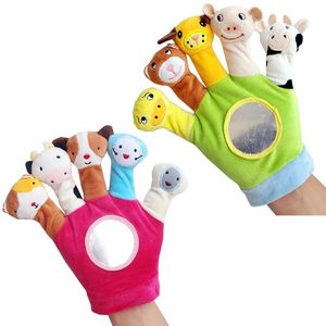 Heet verkopen schattige babystoffen handschoenen baby pluche kinderdieren handpopsets stof troostend ouder-kind speelgoed