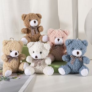 Hot selling leuke cartoon mini tie teddybeer korte pluche pop speelgoed tas auto sleutelhanger hanger pop groothandel