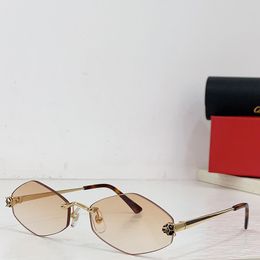 Hot selling designer merk womens cheetah zonnebril klassieke frameloze veelhoekige gele lenzen UV400 strand zonnebril met doos CT0433