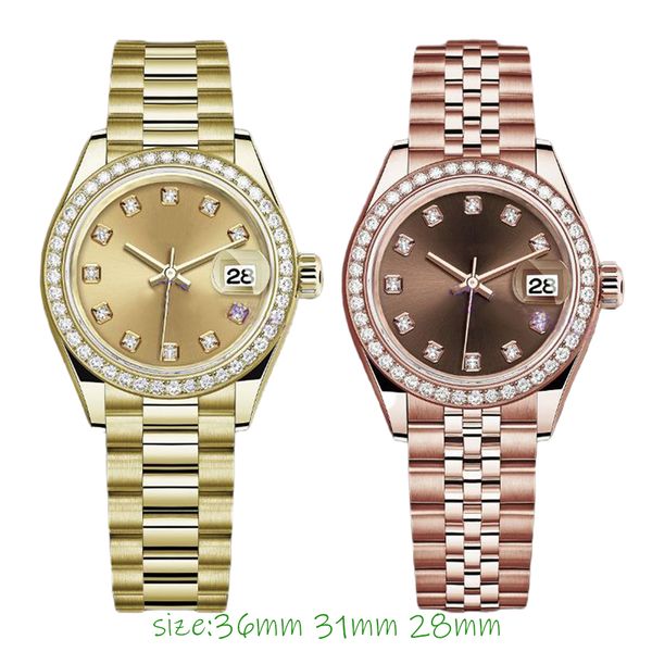 Montre de créateur de vente chaude pour femmes, 28mm, 31mm, 36mm, mouvement mécanique automatique, or rose, acier inoxydable, mouvement pour femmes, diamant incrusté, montre de mode pour femmes