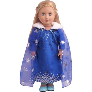 Heet verkopende poppenset voor American Girls Doll 18 inch ijs en sneeuwfantasie print Blue Elsa Princess Dress Jurk Children's Toy Doll Set accessoires