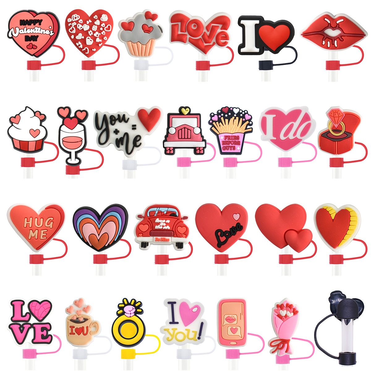 Hot Selling Dustproof Straw Cap Valentine's Day Love Party Personality 10mm Straw Sleeve Straw Cap Decoration