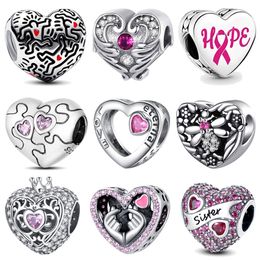 Heet verkopen modeontwerper hartvormige charme sieraden geschenk diy fit pandora armband voor dames ketting accessoires met diamanten hartkralen hanger