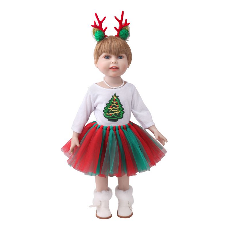 Heiß verkaufe Modeduppenkleidung Accessoires Feiertagsstil Doll Flauschige Kleid DIY Doll Haus Puppe Weihnachtskleidung Accessoires 18 Zoll Puppenkleidung