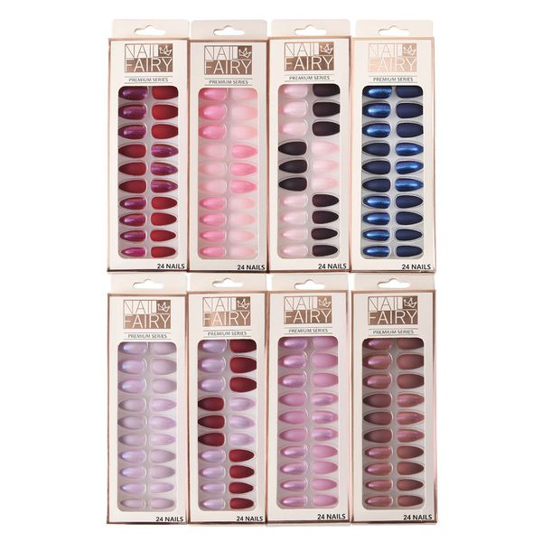 Uñas postizas de moda para mujeres y niñas, 24 puntas, brillo brillante, Color mate, uñas postizas reciclables