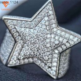 Gran venta de moda de lujo S925 moissanita de plata con incrustaciones Vintage tipo estrella de Rap aro chapado a la moda joyería de anillo grande