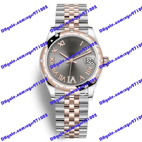 Vente chaude mode montre pour femme 31mm gris cadran romain 278341 178344 278248 bague en diamant or rose 18 carats bracelet en acier inoxydable montre de luxe Asie 2813 montre automatique