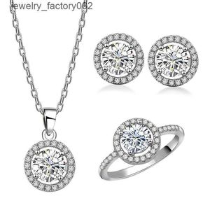 Heet verkopen fijne 925 sterling zilveren ketting oorbellen ringen sieraden sets bruids diamant zirconia bruiloft sieraden sets voor vrouwen