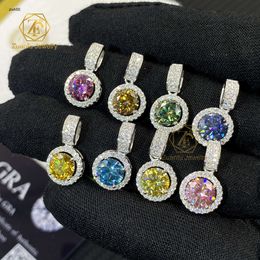 Vente à chaud Fine bijoux rond Style 6,5 mm 1ct 925 Silver Halo Design rose bleu vert jaune Moissanite Diamond Pendant