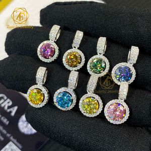 Heet verkopende fijne sieraden ronde stijl 6,5 mm 1ct sier halo ontwerp roze blauw groen gele moissaniet diamant hanger