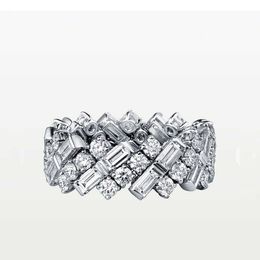 Fonds de vente chauds 925 Sterling Silver Square Diamond Three Row Fashion Light Luxury Simple and Noble Feminine Goût Carti Même Type Index Finger Ring B888 MH6O