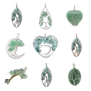 Heet verkopende groene Aventurine Natural Chip Stone hangerse sieradenboom van levenswin wrap charme hanger