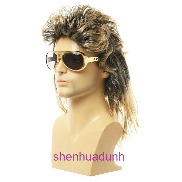 Vendre à chaud Halloween 80s Punk Heavy Mens Mens Couleur mélangée Hair moyen long Cos Cos Disco Party Wig