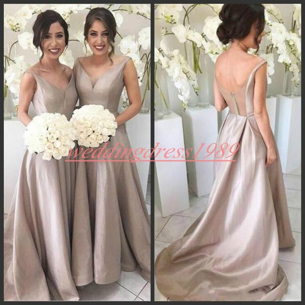 Vente chaude Robes de demoiselle d'honneur haute Satin V-Col V pas cher Midon d'honneur Robe De Mariage Hôtel De Mariage Hôtel De La soirée Robe de bal classique