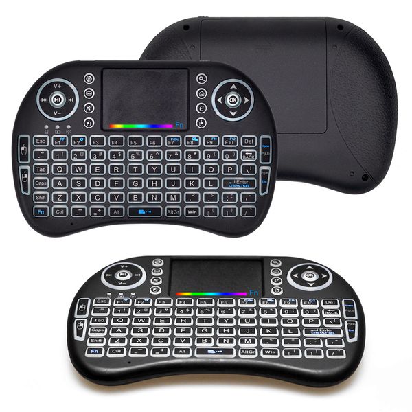 Vente chaude i8 Mini clavier sans fil Touchpad sept couleurs rétro-éclairage 2,4 GHz Air Mouse télécommande pour appareil HD Android TV Box Tablet PC