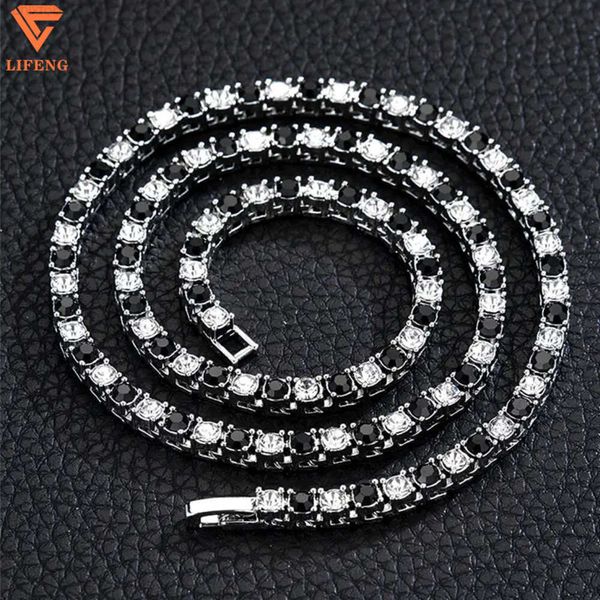 Venta caliente Iced Out 4mm blanco y negro diamante Moissanite collar de cadena de tenis mujeres hombres chapado en oro joyería de Hip Hop