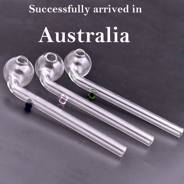 Venta caliente en Australia Tubo de quemador de aceite de vidrio Tubo de mano curvado doblado Tubo de agua para fumar 14 cm de longitud Dab Paja Plataforma petrolera Bong Accesorios para fumar