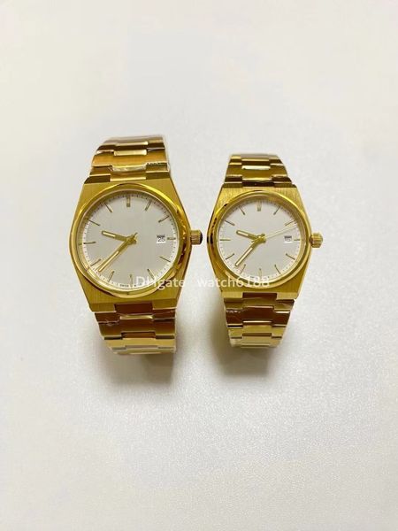 Artículo muy vendido con un reloj más clásico T137 de tres agujas para hombre, 40 mm, cuarzo importado, hebilla de mariposa de acero de precisión 316, pulsera completamente dorada de lujo para mujer de 35 mm